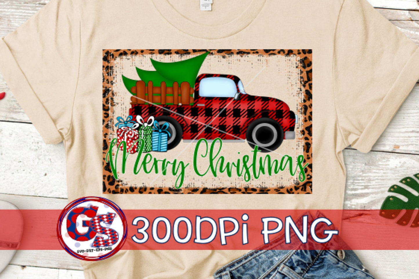 Merry Christmas Antique Truck PNG for Sublimation