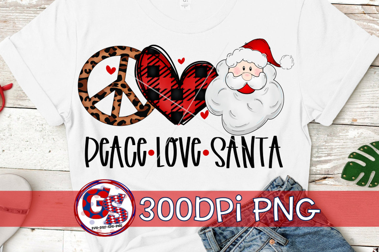 Peace Love Santa PNG for Sublimation