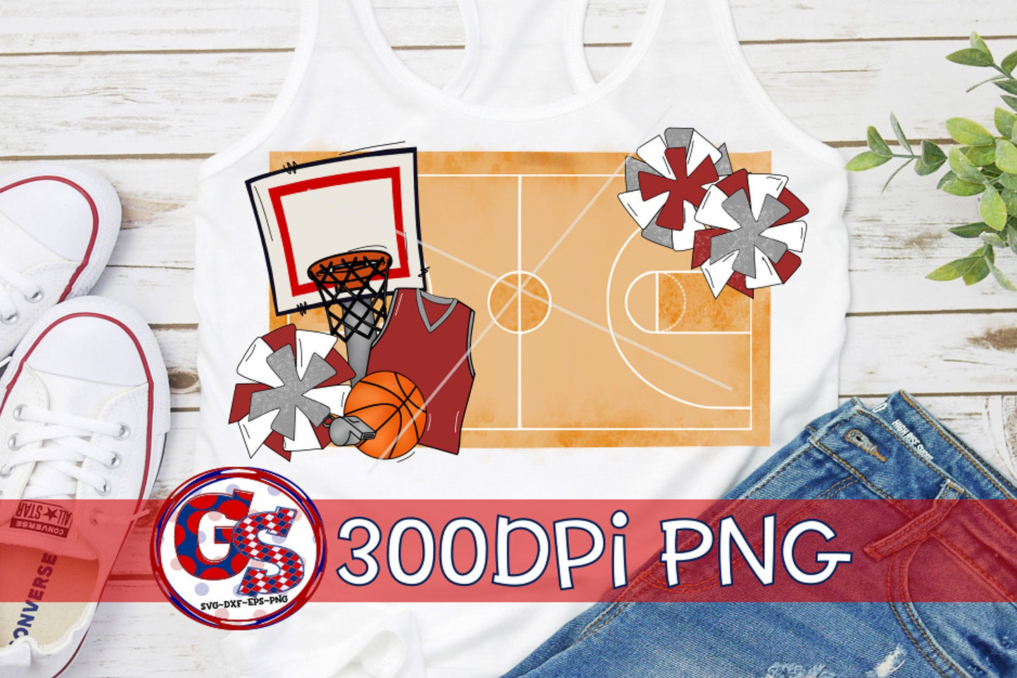 Basketball Court Pom Poms Maroon Grey PNG for Sublimation