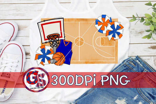 Basketball Pom Poms Royal Blue Orange PNG for Sublimation