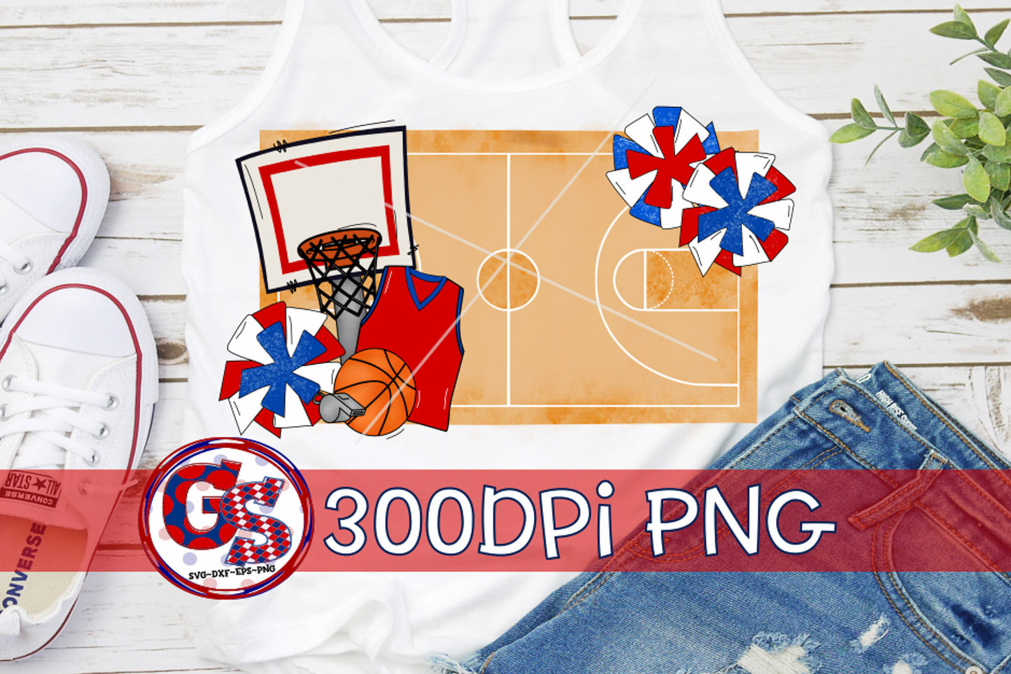 Basketball Pom Poms Royal Blue and Red PNG for Sublimation