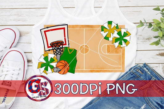 Basketball Pom Poms Green and Gold PNG for Sublimation