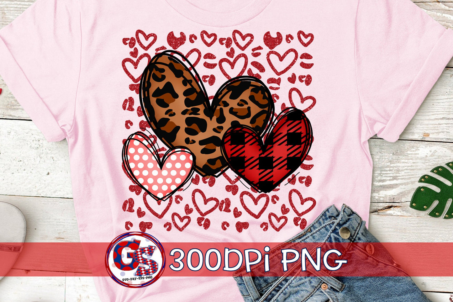 Valentine's Day Heart Trio Leopard Print PNG for Sublimation.
