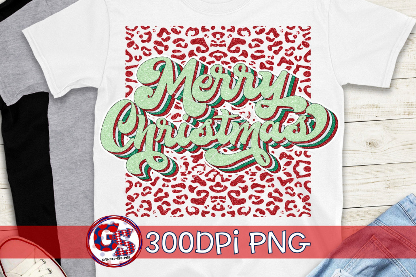 Retro Merry Christmas Leopard PNG for Sublimation