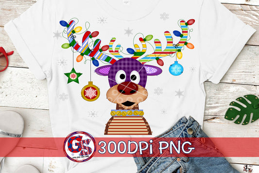 Reindeer with Christmas Lights PNG for Sublimation