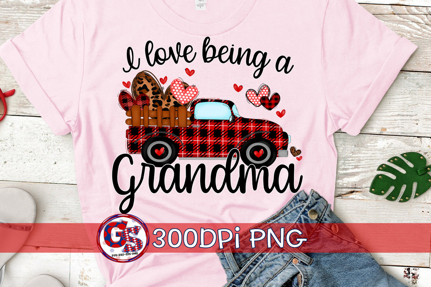I Love Being A Grandma Antique Truck Valentine's Day PNG for Sublimation