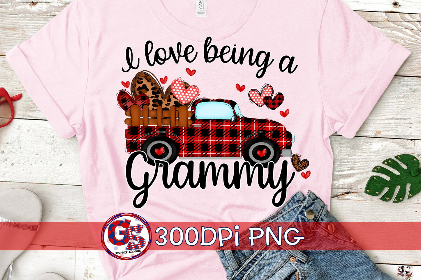 I Love Being A Grammy PNG Sublimation Antique Truck Valentine's Day PNG for Sublimation