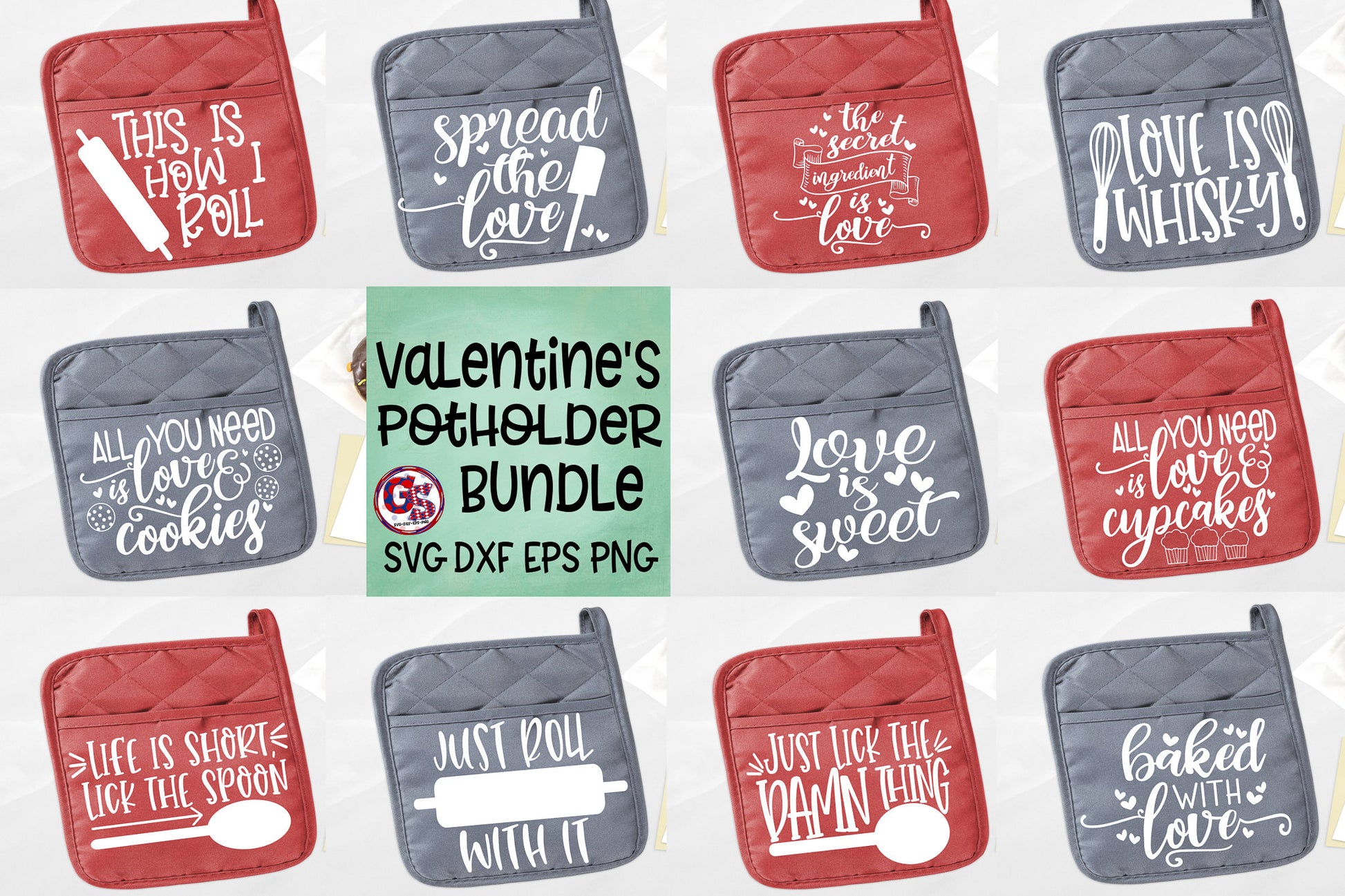 Valentine&#39;s Day Pot Holder SVG Bundle svg dxf eps png Valentine SVG | Potholder SVG Bundle |Valentine&#39;s Day SvG | Instant Download Cut Files