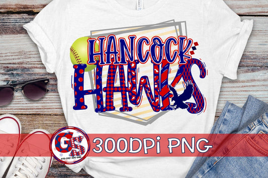 Hancock Hawks Softball Word Art PNG for Sublimation