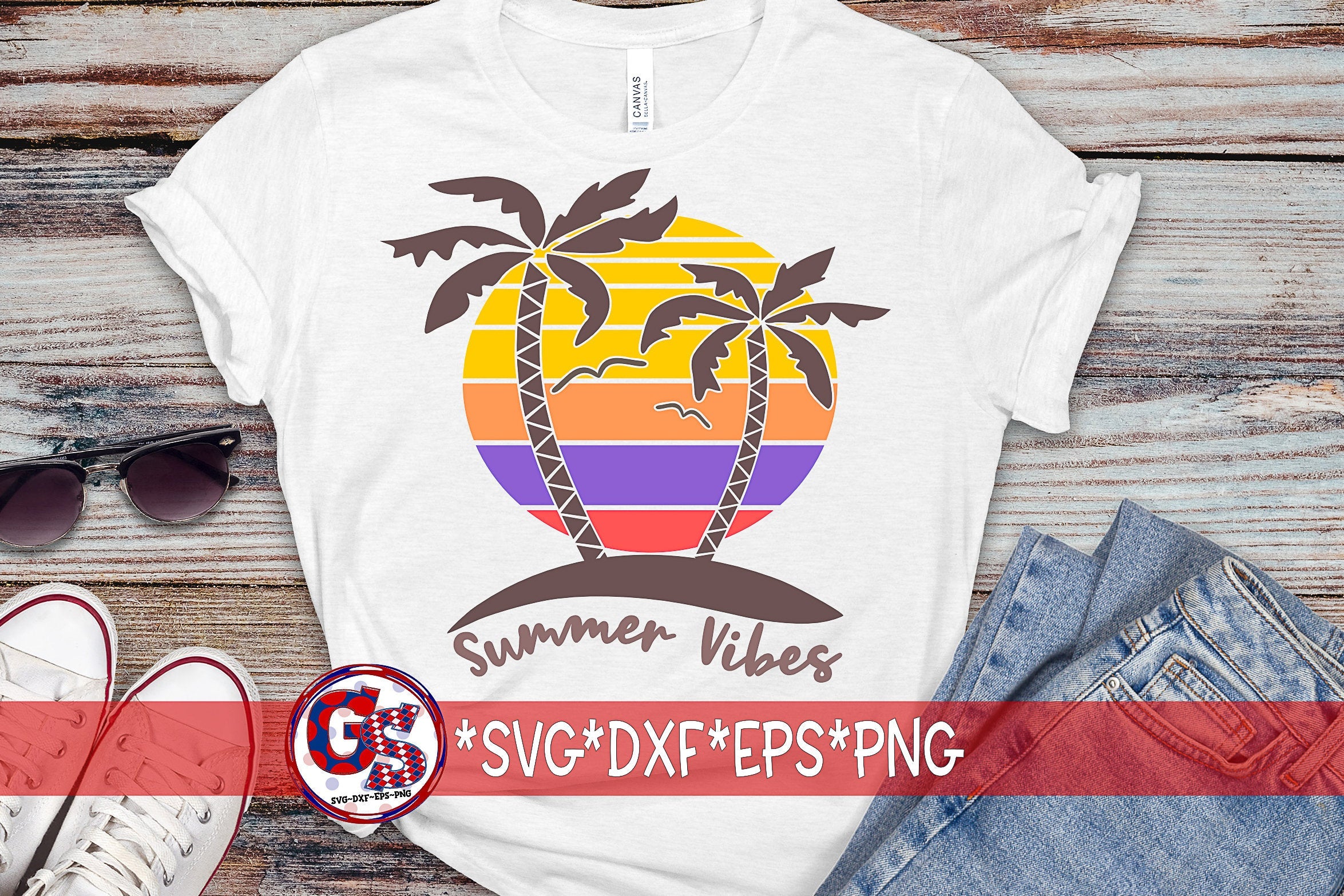 Summer Vibes Palm Trees Sunset SVG DXF EPS PNG – Greedy Stitches