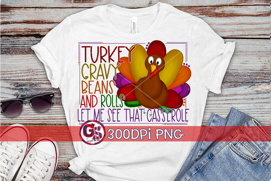 Turkey Gravy Beans & Rolls Let Me See that Casserole PNG for Sublimation