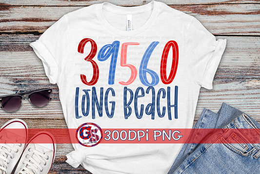 39560 Long Beach Zip Code PNG for Sublimation