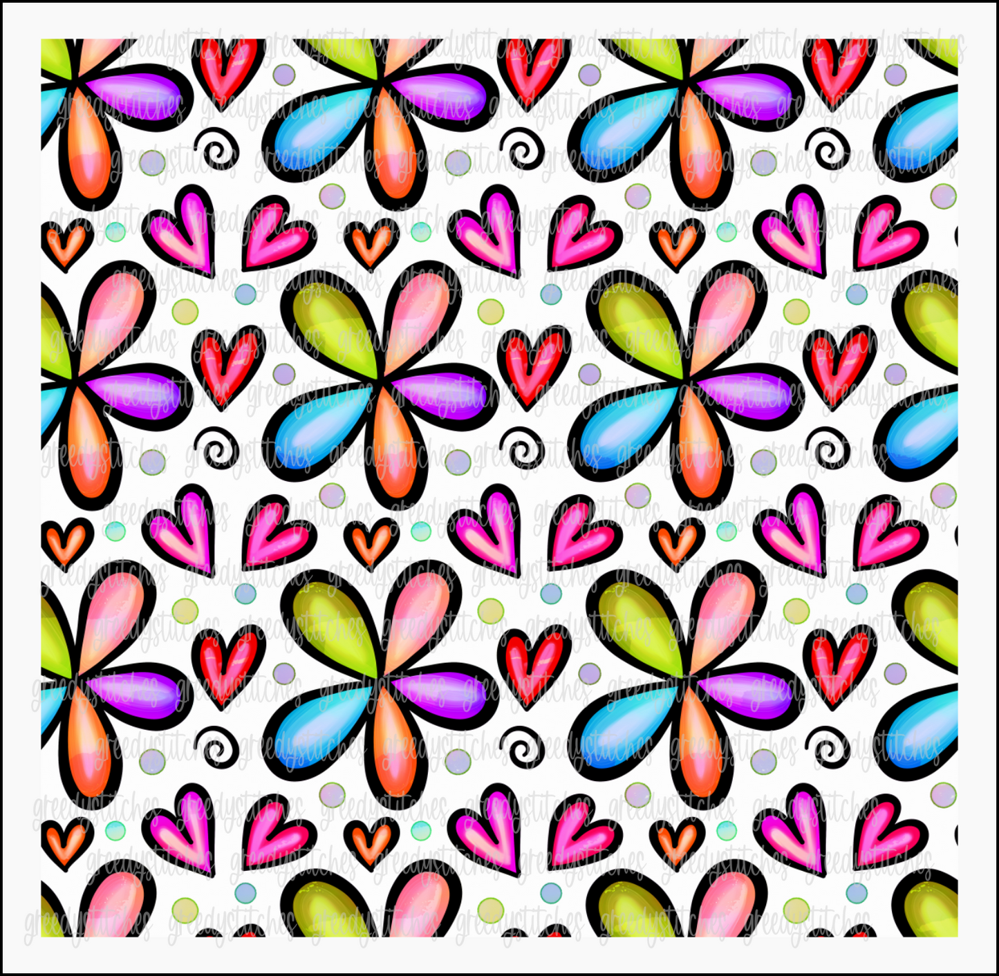 Large Bright Hearts & Flowers Matte Adhesive Vinyl