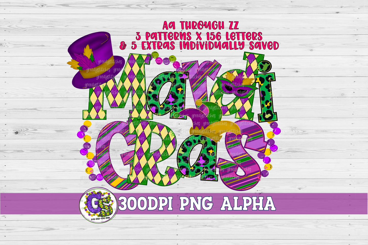 Mardi Gras Alpha Set PNG