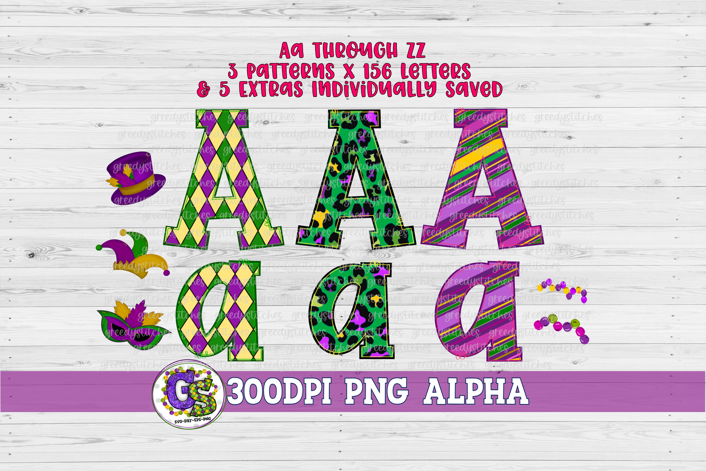 Mardi Gras Alpha Set PNG