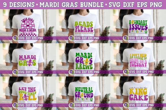 Retro Groovy Mardi Gras Bundle SVG DXF EPS PNG