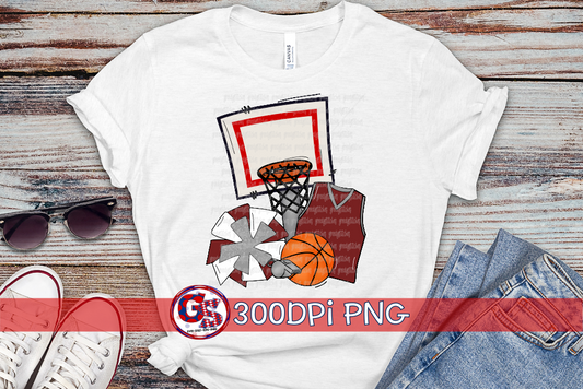 Basketball Set Maroon Grey PNG for Sublimation