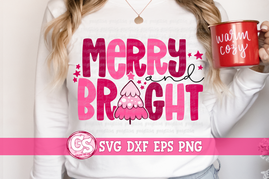 Merry & Bright SVG DXF EPS PNG-Pink Christmas SVG