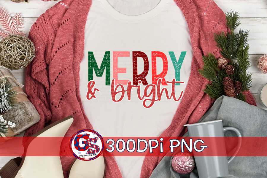 Merry & Bright PNG for Sublimation