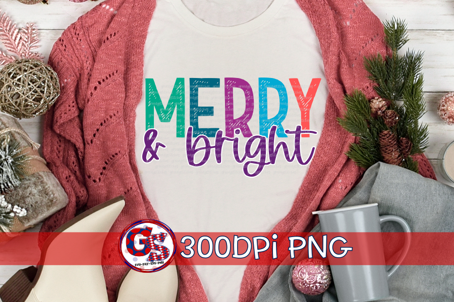 Merry & Bright PNG for Sublimation