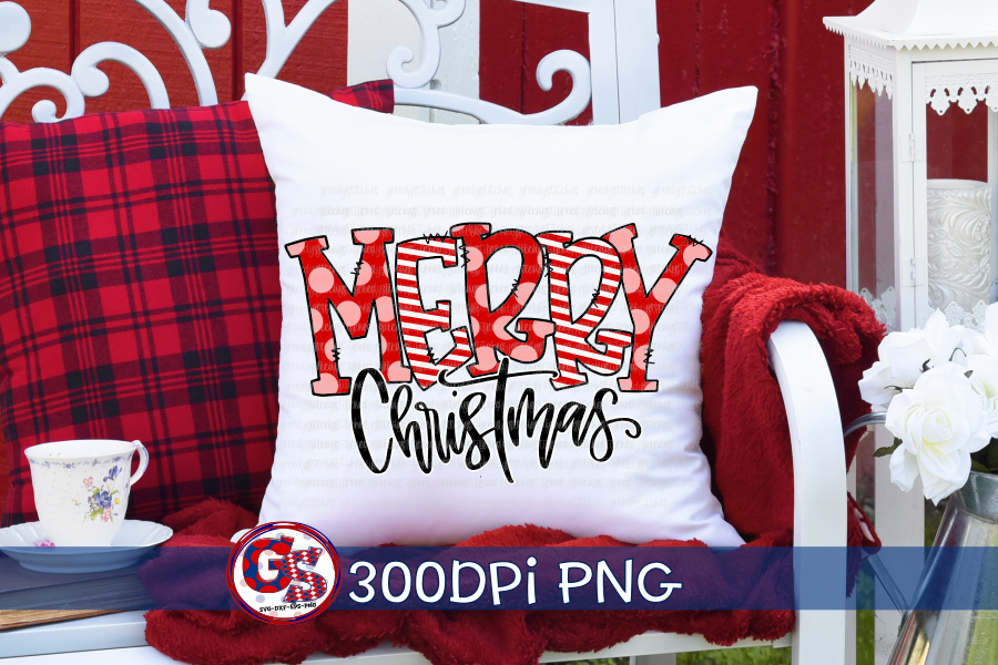 Merry Christmas doodle letters PNG for Sublimation
