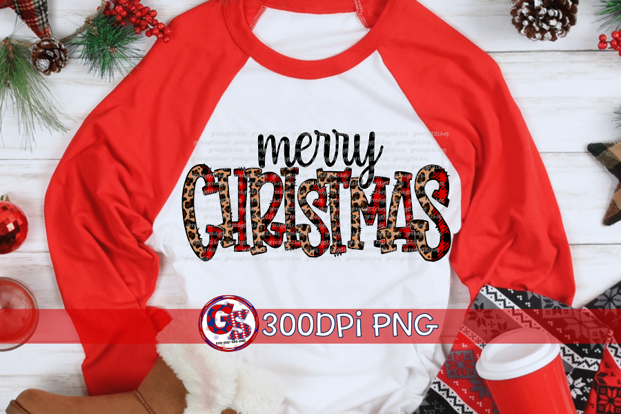 Merry Christmas Buffalo Plaid and Leopard PNG for Sublimation