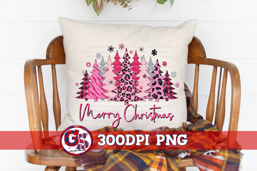Pink Christmas Trees Merry Christmas Trees PNG for Sublimation