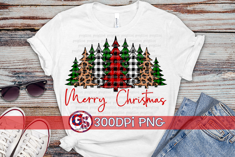 Buffalo Plaid & Leopard Merry Christmas Trees PNG for Sublimation