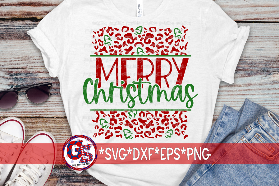 Merry Christmas Leopard Split Frame SVG DXF EPS PNG