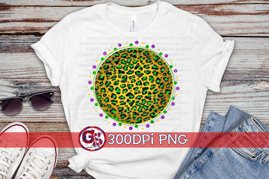 Yellow & Green Mardi Gras Scatter Medallion PNG for Sublimation