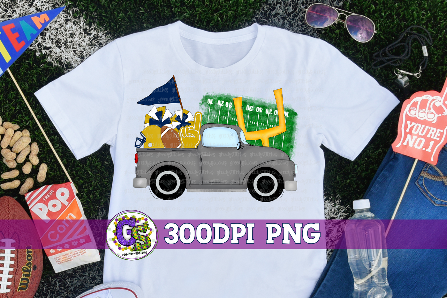 Football Truck Navy Gold PNG for Sublimation