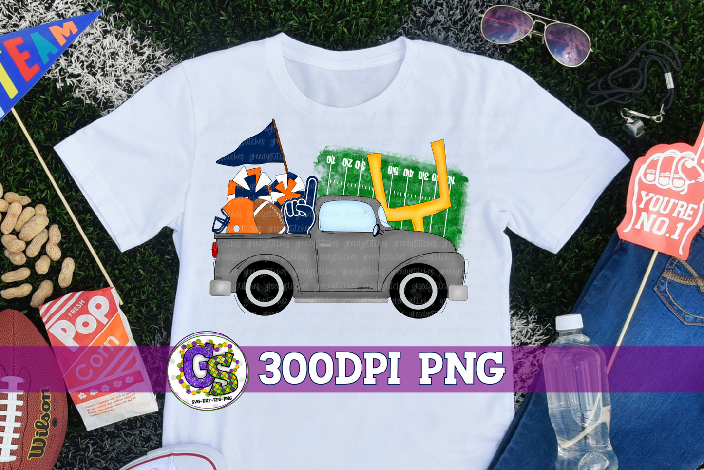 Football Truck Navy Orange PNG for Sublimation