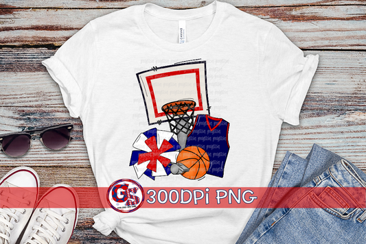 Basketball Set Navy Red PNG for Sublimation