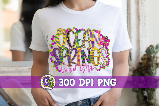 Ocean Springs Mardi Gras Word Art PNG for Sublimation