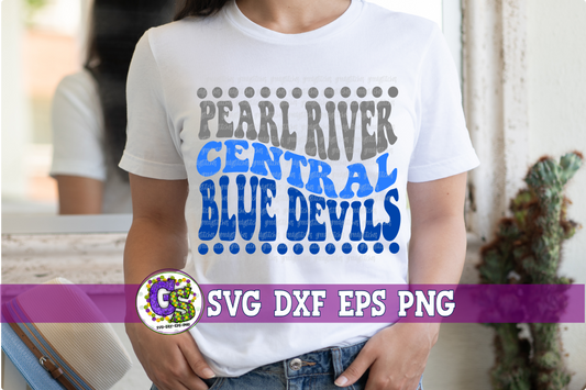 Pearl River Central Blue Devils Groovy Wave SVG DXF EPS PNG