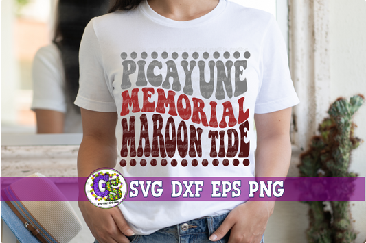 Picayune Memorial Maroon Tide Groovy Wave SVG DXF EPS PNG