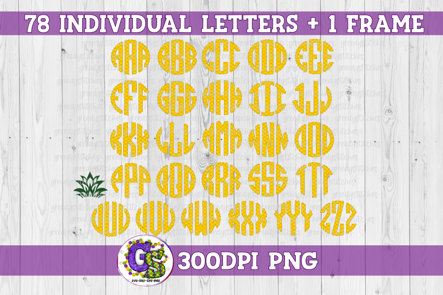 Pineapple Scalloped Monogram Set PNG for Sublimation