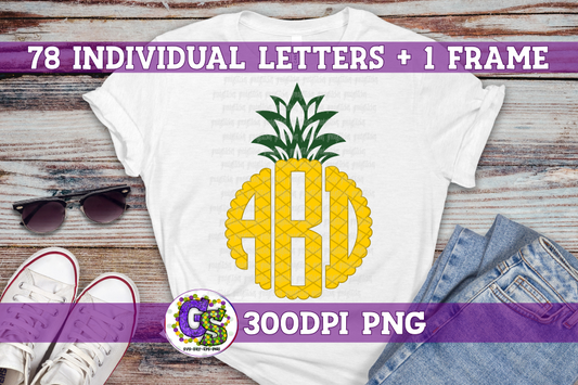 Pineapple Scalloped Monogram Set PNG for Sublimation