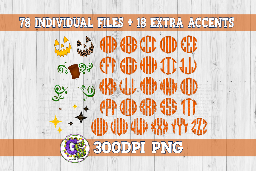 Halloween Jack O Lantern Scalloped Monogram Set PNG For Sublimation