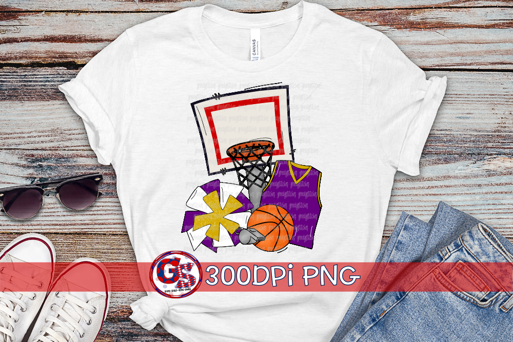 Basketball Set Purple Gold PNG for Sublimation