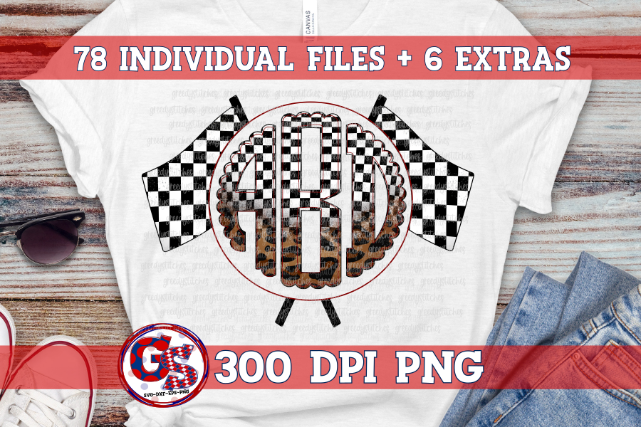 Racing Scalloped Monogram Set PNG for Sublimation