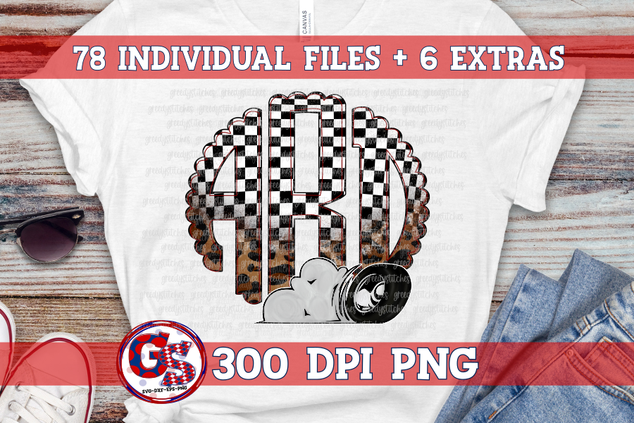 Racing Scalloped Monogram Set PNG for Sublimation