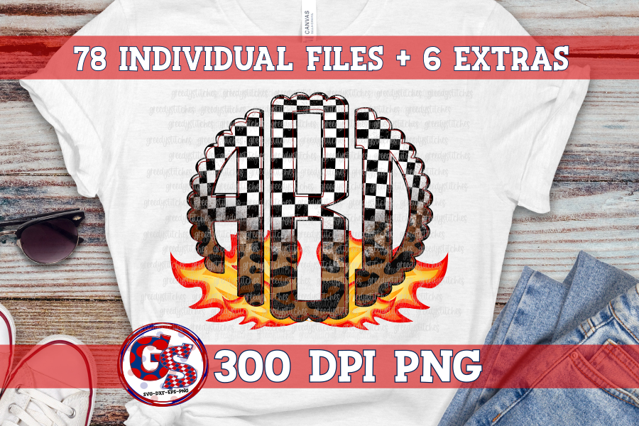 Racing Scalloped Monogram Set PNG for Sublimation