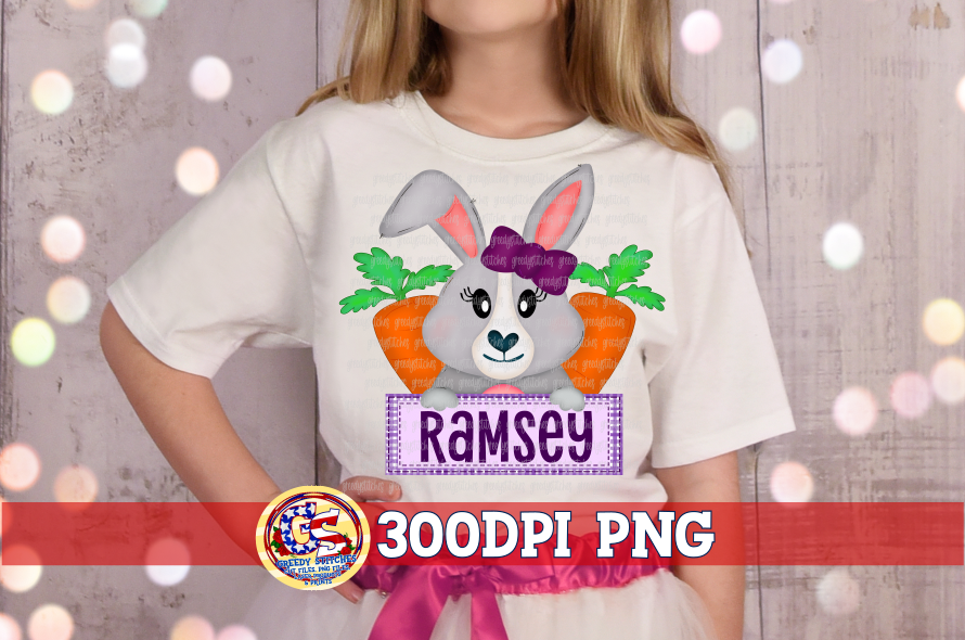 Easter Bunny Girl with Name Box PNG for Sublimation