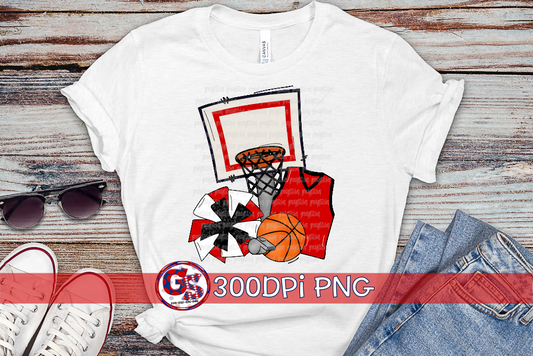 Basketball Set Red and Black PNG for Sublimation