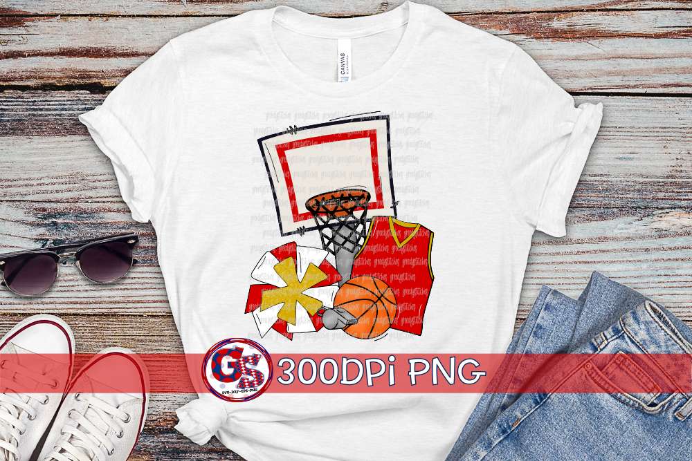 Basketball Set Red Gold PNG for Sublimation