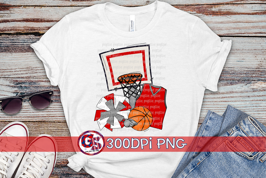 Basketball Set Red Grey PNG for Sublimation