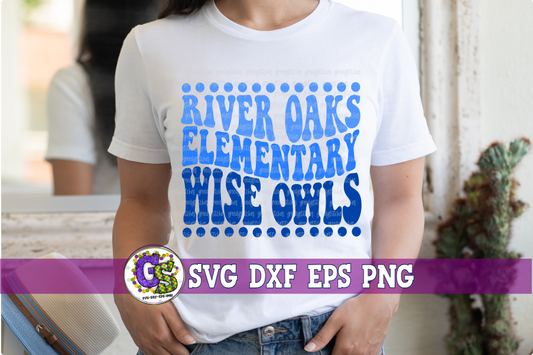 River Oaks Elementary Wise Owls Groovy Wave SVG DXF EPS PNG