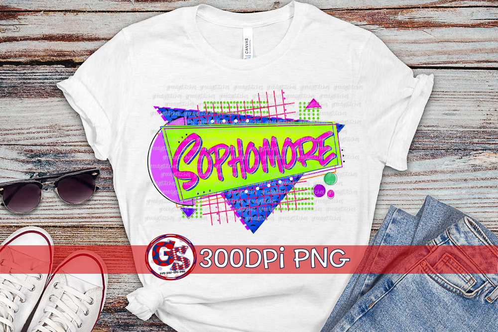 Sophomores 90s Geometric Shapes PNG for Sublimation