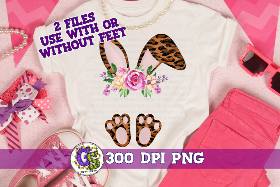 Leopard Easter Bunny Ears and Feet PNG for Sublimation